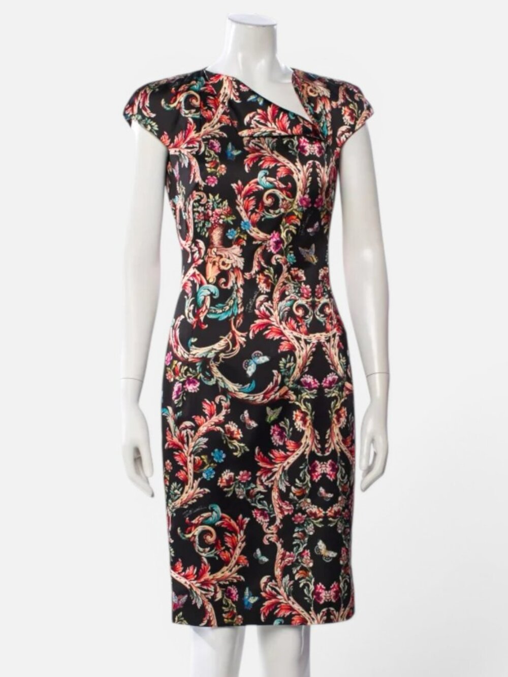 Just Cavalli Butterfly Baroque Floral Print Dress Y2K Bodycon Italy 42 US 6